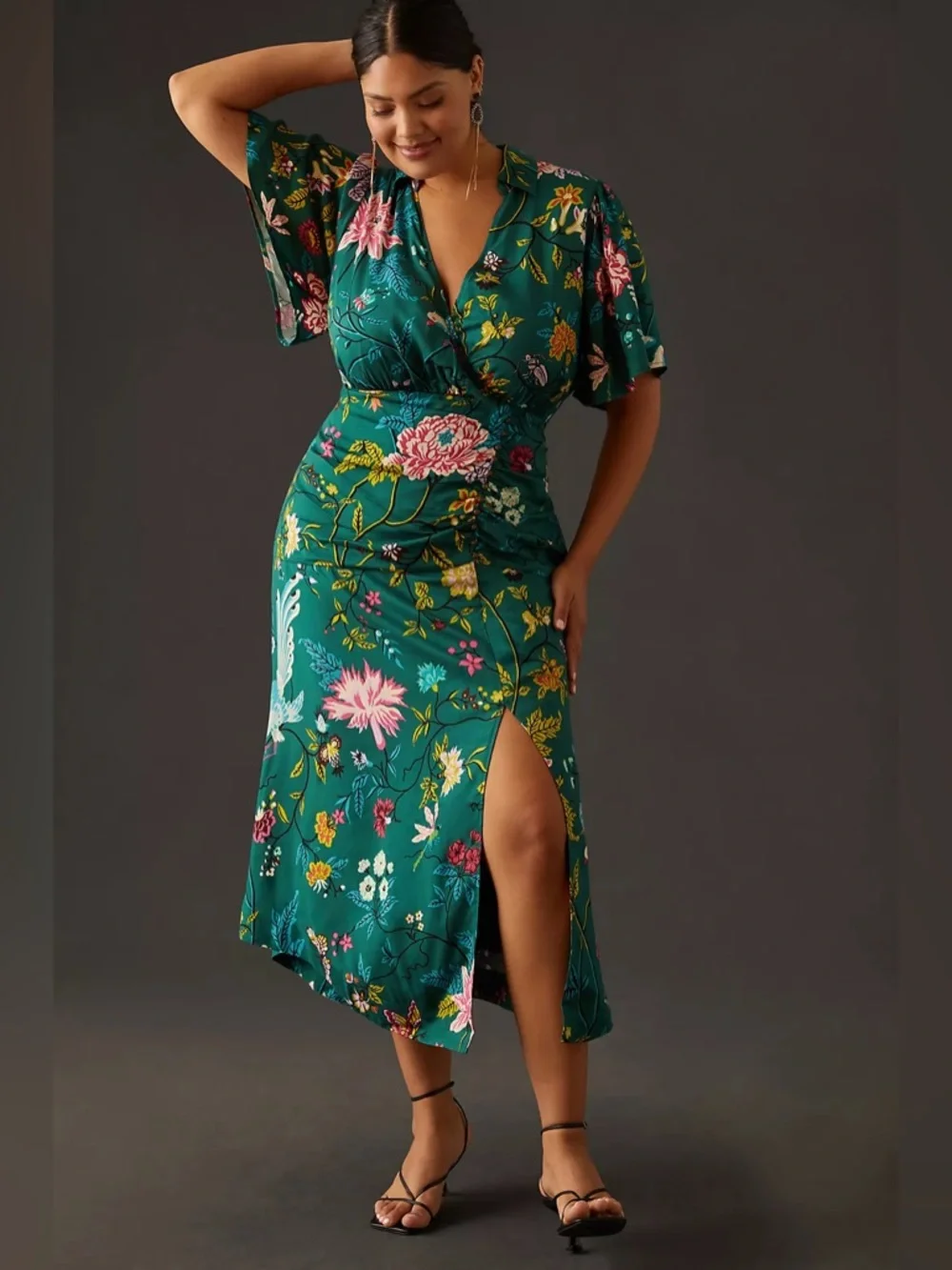 Anthropologie Maeve Floral Button Front Wrap Shirt Dress Size 8 Green Boho - Picture 15 of 15
